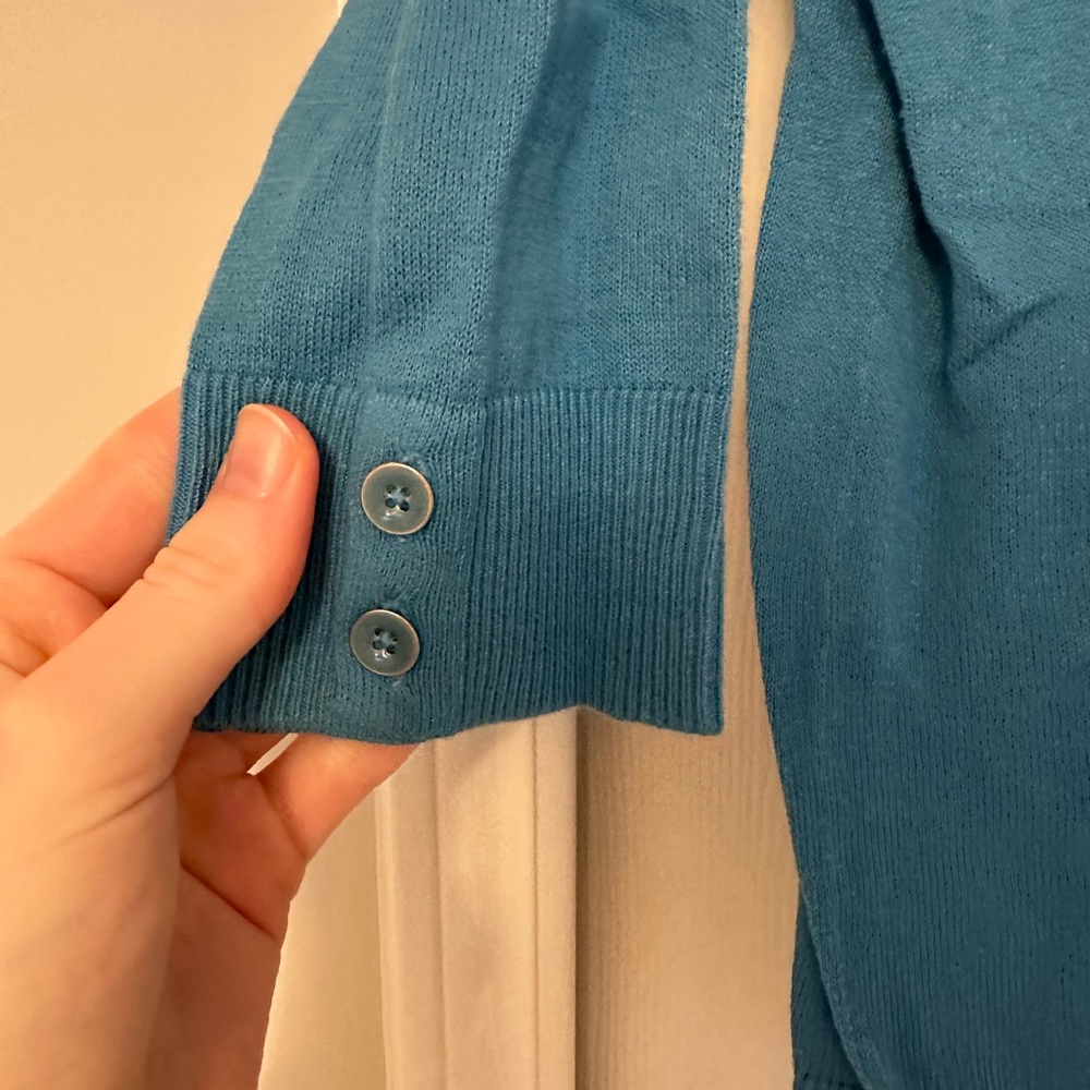 GAP Blue Cardigan Sweater Knit Midi -Sleeve - Picture 3 of 10